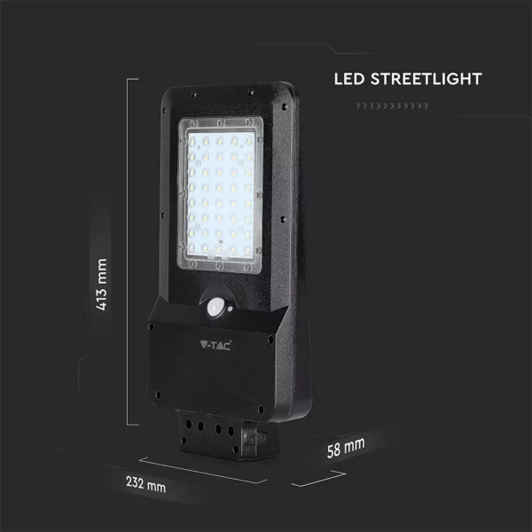 LED ηλιακό φωτιστικό δρόμου 15W Ψυχρό λευκό 6000K Μαύρο σώμα με ανιχνευτή για ιστό & τοίχο V-TAC – 8548