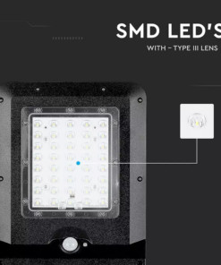 LED ηλιακό φωτιστικό δρόμου 15W Ψυχρό λευκό 6000K Μαύρο σώμα με ανιχνευτή για ιστό & τοίχο V-TAC – 8548