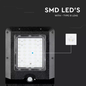 LED ηλιακό φωτιστικό δρόμου 15W Ψυχρό λευκό 6000K Μαύρο σώμα με ανιχνευτή για ιστό & τοίχο V-TAC – 8548