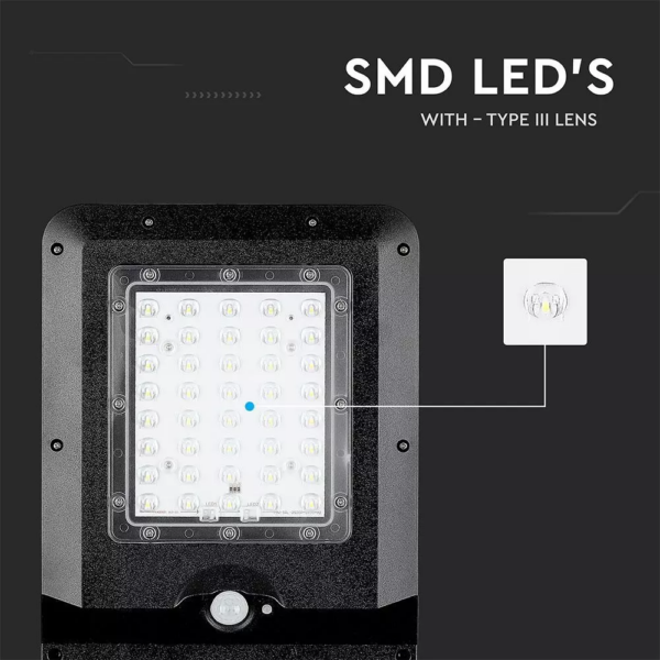 LED ηλιακό φωτιστικό δρόμου 15W Ψυχρό λευκό 6000K Μαύρο σώμα με ανιχνευτή για ιστό & τοίχο V-TAC – 8548