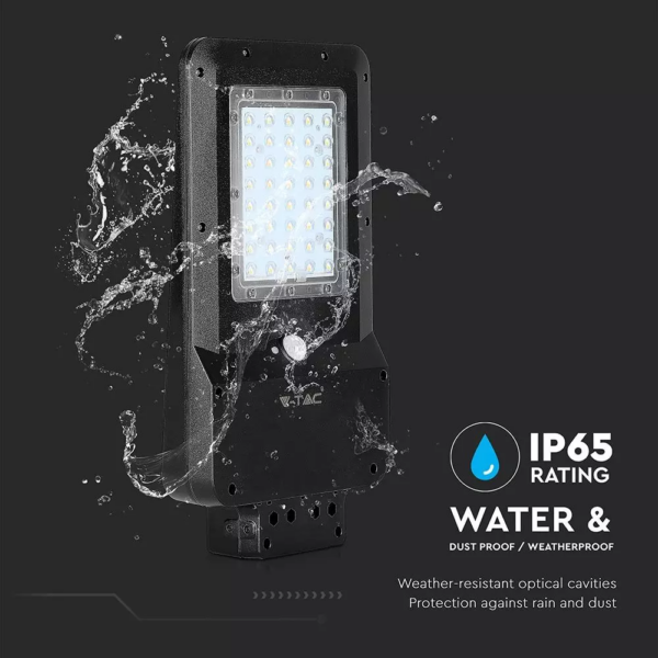 LED ηλιακό φωτιστικό δρόμου 15W Ψυχρό λευκό 6000K Μαύρο σώμα με ανιχνευτή για ιστό & τοίχο V-TAC – 8548