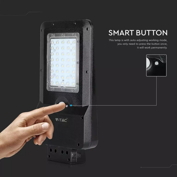 LED ηλιακό φωτιστικό δρόμου 15W Ψυχρό λευκό 6000K Μαύρο σώμα με ανιχνευτή για ιστό & τοίχο V-TAC – 8548