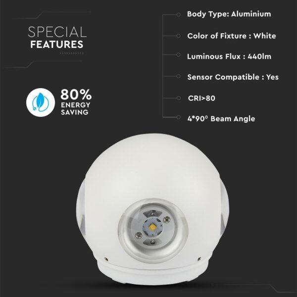 Επιτοίχιο Φωτιστικό LED Λευκό ΙP65 Αλουμίνιο V-TAC 4W 3000K Θερμό – 8551