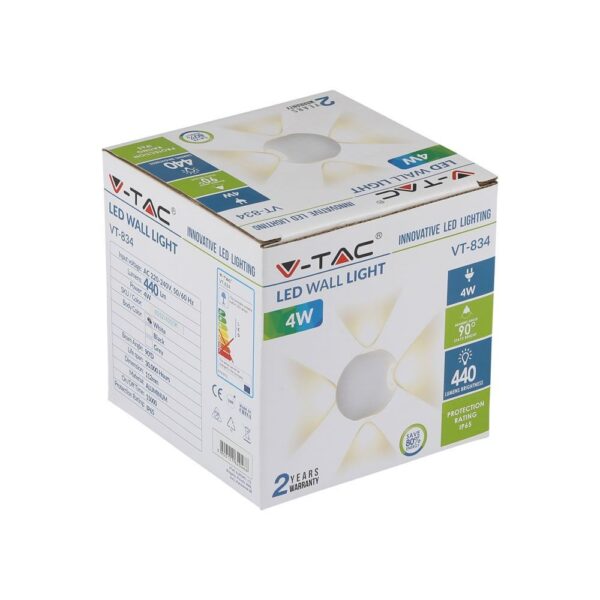 Επιτοίχιο Φωτιστικό LED Λευκό ΙP65 Αλουμίνιο V-TAC 4W 3000K Θερμό – 8551
