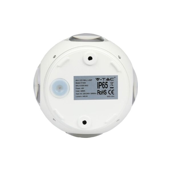 Επιτοίχιο Φωτιστικό LED Λευκό ΙP65 Αλουμίνιο V-TAC 4W 3000K Θερμό – 8551