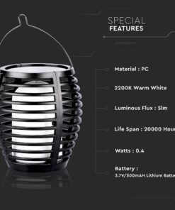 Ηλιακό επίτοιχο/επιδαπέδιο/κρεμαστό φωτιστικό πυρσός LED 0.45W V-TAC μπαταρίας θερμό λευκό 2200K – 8558