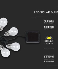Γιρλάντα Κήπου Led Ηλιακή 10 Λάμπες IP44 3000K Μαύρου Χρώματος V-TAC – 8559