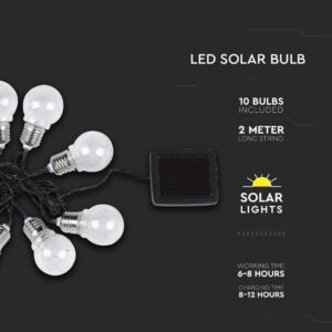 Γιρλάντα Κήπου Led Ηλιακή 10 Λάμπες IP44 3000K Μαύρου Χρώματος V-TAC – 8559