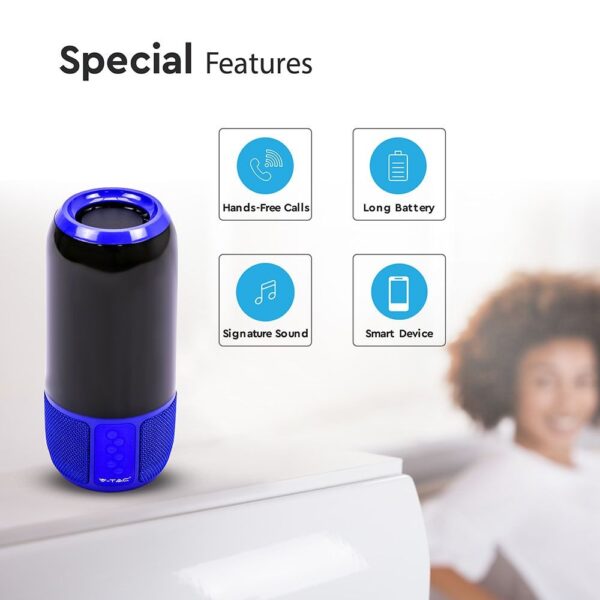 Φορητό Ασύρματο Ηχείο- Φωτιστικό Γραφείου Bluetooth με Μπαταρία και RGB LED Φωτισμό 6W V-TAC Μπλε – 8569