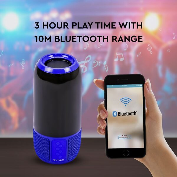 Φορητό Ασύρματο Ηχείο- Φωτιστικό Γραφείου Bluetooth με Μπαταρία και RGB LED Φωτισμό 6W V-TAC Μπλε – 8569
