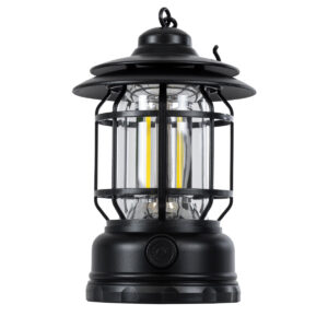 GloboStar® 85692 Αυτόνομο Επαναφορτιζόμενο Φανάρι Camping LED 5W USB 2.0 με Επαναφορτιζόμενη Μπαταρία 1 x 18650 2000mAh Li-ion – IP20 – Dimmable – Μαύρο με Διάφανο Γυαλί – Θερμό Λευκό 3000K Φ12 x Υ17cm