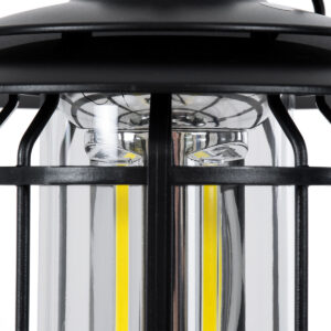 GloboStar® 85692 Αυτόνομο Επαναφορτιζόμενο Φανάρι Camping LED 5W USB 2.0 με Επαναφορτιζόμενη Μπαταρία 1 x 18650 2000mAh Li-ion – IP20 – Dimmable – Μαύρο με Διάφανο Γυαλί – Θερμό Λευκό 3000K Φ12 x Υ17cm