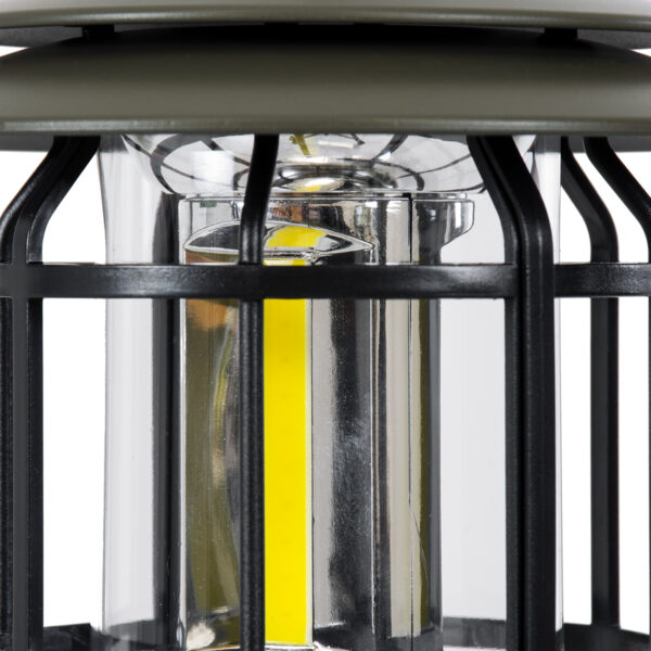 GloboStar® 85693 Αυτόνομο Επαναφορτιζόμενο Φανάρι Camping LED 5W USB 2.0 με Επαναφορτιζόμενη Μπαταρία 1 x 18650 2000mAh Li-ion – IP20 – Dimmable – Πράσινο Χακί με Διάφανο Γυαλί – Θερμό Λευκό 3000K Φ12 x Υ17cm