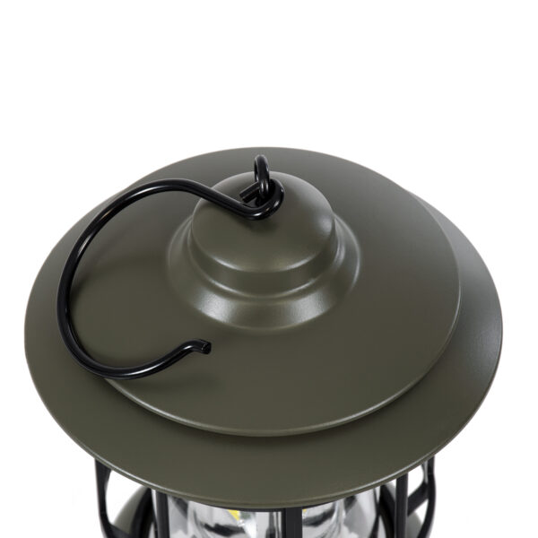 GloboStar® 85693 Αυτόνομο Επαναφορτιζόμενο Φανάρι Camping LED 5W USB 2.0 με Επαναφορτιζόμενη Μπαταρία 1 x 18650 2000mAh Li-ion – IP20 – Dimmable – Πράσινο Χακί με Διάφανο Γυαλί – Θερμό Λευκό 3000K Φ12 x Υ17cm