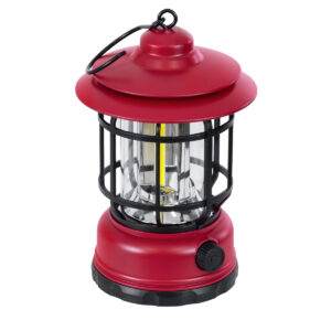 GloboStar® 85694 Αυτόνομο Επαναφορτιζόμενο Φανάρι Camping LED 5W USB 2.0 με Επαναφορτιζόμενη Μπαταρία 1 x 18650 2000mAh Li-ion – IP20 – Dimmable – Κόκκινο με Διάφανο Γυαλί – Θερμό Λευκό 3000K Φ12 x Υ17cm
