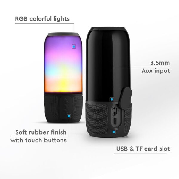 Φορητό Ασύρματο Ηχείο- Φωτιστικό Γραφείου Bluetooth με Μπαταρία και RGB LED Φωτισμό 6W V-TAC Μαύρο- 8570