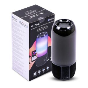 Φορητό Ασύρματο Ηχείο- Φωτιστικό Γραφείου Bluetooth με Μπαταρία και RGB LED Φωτισμό 6W V-TAC Μαύρο- 8570