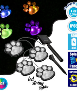 GloboStar® 85700 Διακοσμητική Γιρλάντα Anime Footprints 2.5 Μέτρων με Controller 8 Προγραμμάτων Φωτισμού – 4 LED 2W με Ενσωματωμένη Μπαταρία 600mAh – Φωτοβολταϊκό Πάνελ – Αισθητήρα Ημέρας-Νύχτας – Βάση Κήπου & Μαύρο Καλώδιο Αδιάβροχη IP65 Πολύχρωμη RGB Μ2