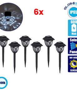 GloboStar® 85703 ΣΕΤ 6 Τεμαχίων Αυτόνομα Ηλιακά Φωτιστικά LED SMD 1W 100lm με Ενσωματωμένη Μπαταρία 600mAh – Φωτοβολταϊκό Πάνελ με Αισθητήρα Ημέρας-Νύχτας Αδιάβροχο IP65 Φανάρι Κήπου Τετράγωνο Λευκό Λευκό 6000K