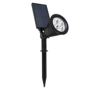 GloboStar® 85709 Μαύρο Προβολάκι Σποτ Κήπου Πλαστικό Καρφωτό LED HIGH POWER 8W 800lm με Ενσωματωμένη Μπαταρία 2200mAh – Φωτοβολταϊκό Πάνελ με Αισθητήρα Ημέρας-Νύχτας Αδιάβροχo IP67 Θερμό Λευκό 3000K