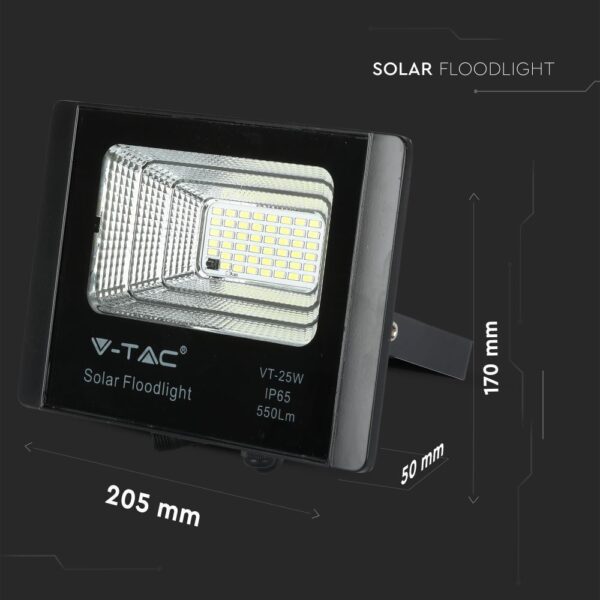 LED Προβολέας με Φ/Β Πανελ 12W Μαύρος V-TAC IP65 5000mAh DC 3.2V 120° 550lm Φυσικό Λευκό 4000K – 8573