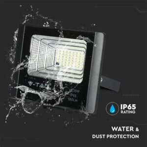 LED Προβολέας με Φ/Β Πανελ 12W Μαύρος V-TAC IP65 5000mAh DC 3.2V 120° 550lm Φυσικό Λευκό 4000K – 8573