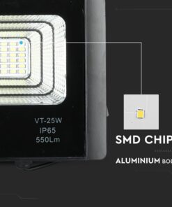 LED Προβολέας με Φ/Β Πανελ 12W Μαύρος V-TAC IP65 5000mAh DC 3.2V 120° 550lm Φυσικό Λευκό 4000K – 8573