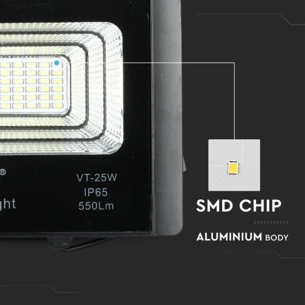 LED Προβολέας με Φ/Β Πανελ 12W Μαύρος V-TAC IP65 5000mAh DC 3.2V 120° 550lm Φυσικό Λευκό 4000K – 8573