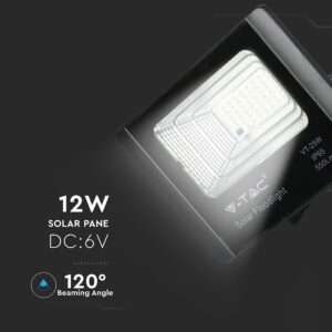 LED Προβολέας με Φ/Β Πανελ 12W Μαύρος V-TAC IP65 5000mAh DC 3.2V 120° 550lm Φυσικό Λευκό 4000K – 8573