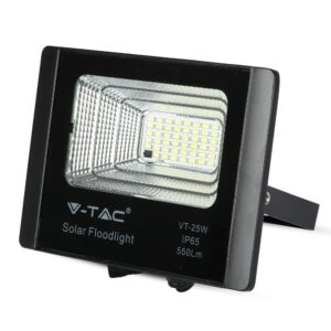 LED Προβολέας με Φ/Β Πανελ 12W Μαύρος V-TAC IP65 5000mAh DC 3.2V 120° 550lm Φυσικό Λευκό 4000K – 8573