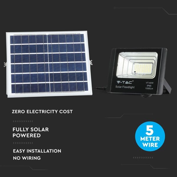 LED Προβολέας με Φ/Β Πανελ 16W Μαύρος V-TAC IP65 10000mAh DC 3.2V 120° 1050lm Φυσικό Λευκό 4000K – 8574