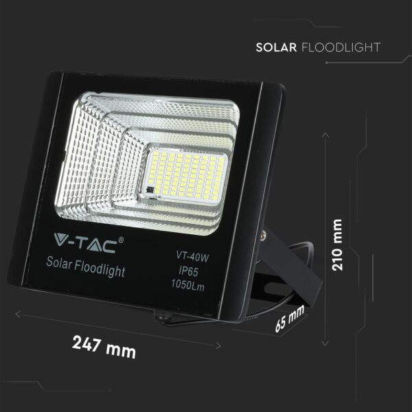 LED Προβολέας με Φ/Β Πανελ 16W Μαύρος V-TAC IP65 10000mAh DC 3.2V 120° 1050lm Φυσικό Λευκό 4000K – 8574