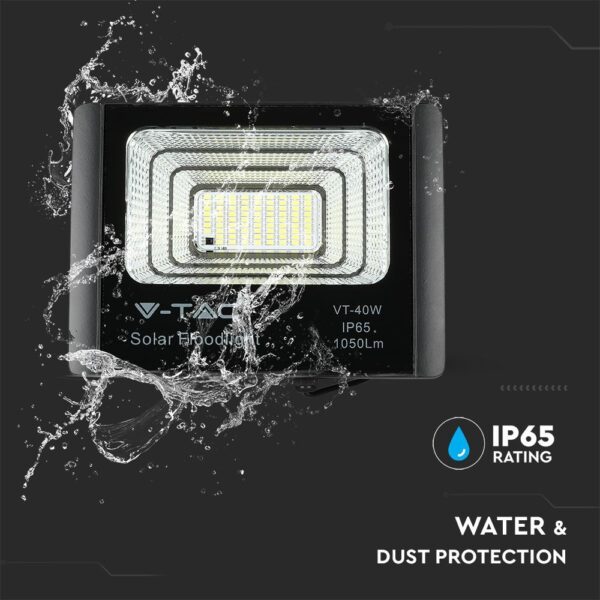 LED Προβολέας με Φ/Β Πανελ 16W Μαύρος V-TAC IP65 10000mAh DC 3.2V 120° 1050lm Φυσικό Λευκό 4000K – 8574