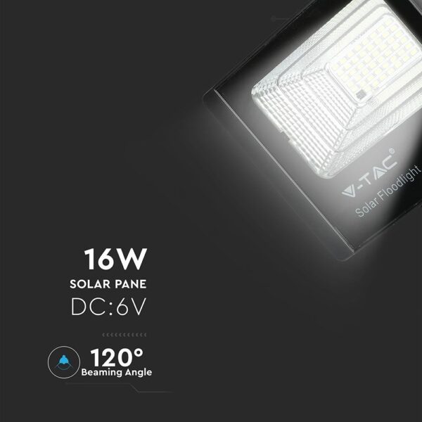 LED Προβολέας με Φ/Β Πανελ 16W Μαύρος V-TAC IP65 10000mAh DC 3.2V 120° 1050lm Φυσικό Λευκό 4000K – 8574