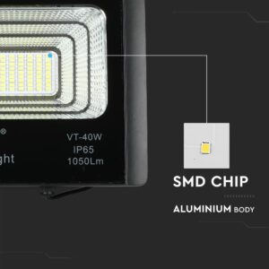 LED Προβολέας με Φ/Β Πανελ 16W Μαύρος V-TAC IP65 10000mAh DC 3.2V 120° 1050lm Φυσικό Λευκό 4000K – 8574