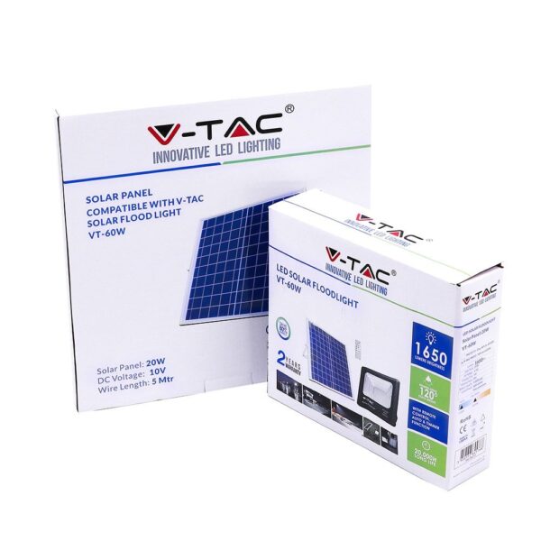LED Προβολέας με Φ/Β Πανελ 20W Μαύρος V-TAC IP65 10000mAh DC 6.4V 120° 1650lm Φυσικό Λευκό 4000K – 8575