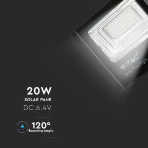 LED Προβολέας με Φ/Β Πανελ 20W Μαύρος V-TAC IP65 10000mAh DC 6.4V 120° 1650lm Φυσικό Λευκό 4000K – 8575
