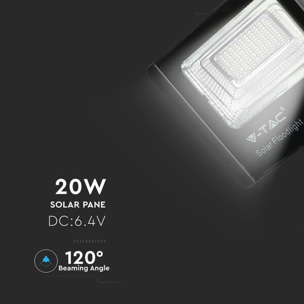 LED Προβολέας με Φ/Β Πανελ 20W Μαύρος V-TAC IP65 10000mAh DC 6.4V 120° 1650lm Φυσικό Λευκό 4000K – 8575