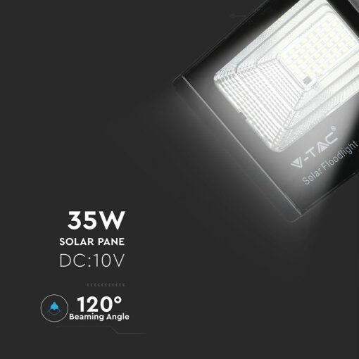 LED Προβολέας με Φ/Β Πανελ 35W Μαύρος V-TAC IP65 15000mAh DC 6.4V 120° 2450lm Φυσικό Λευκό 4000K – 8576