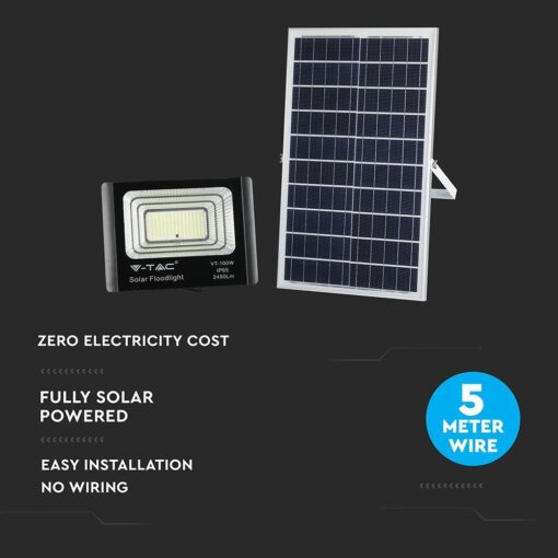LED Προβολέας με Φ/Β Πανελ 35W Μαύρος V-TAC IP65 15000mAh DC 6.4V 120° 2450lm Φυσικό Λευκό 4000K – 8576