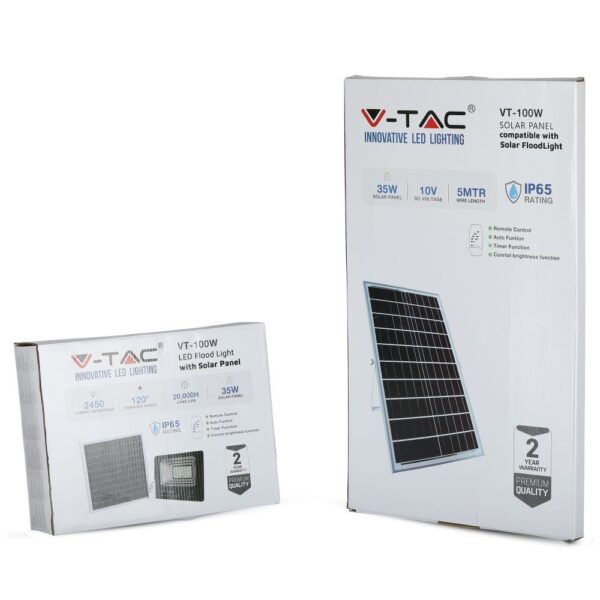 LED Προβολέας με Φ/Β Πανελ 35W Μαύρος V-TAC IP65 15000mAh DC 6.4V 120° 2450lm Φυσικό Λευκό 4000K – 8576