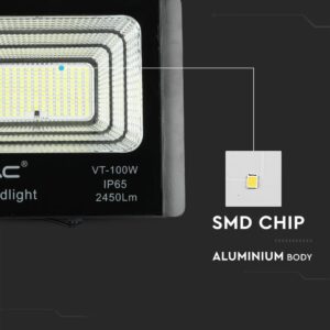 LED Προβολέας με Φ/Β Πανελ 35W Μαύρος V-TAC IP65 15000mAh DC 6.4V 120° 2450lm Φυσικό Λευκό 4000K – 8576