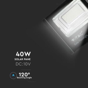 LED Προβολέας με Φ/Β Πανελ 40W Μαύρος V-TAC IP65 20000mAh DC 10V 120° 3100lm Φυσικό Λευκό 4000K – 8577