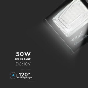 LED Προβολέας με Φ/Β Πανελ 50W Μαύρος V-TAC IP65 25000mAh DC 10V 120° 4200lm Φυσικό Λευκό 4000K – 8578