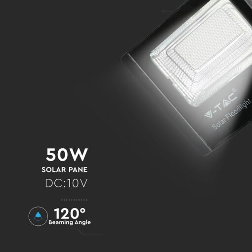 LED Προβολέας με Φ/Β Πανελ 50W Μαύρος V-TAC IP65 25000mAh DC 10V 120° 4200lm Φυσικό Λευκό 4000K – 8578