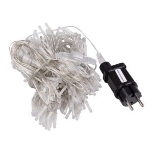 85803 Διακοσμητική Κουρτίνα 3 x 3 Μέτρα με Controller 8 Προγραμμάτων Φωτισμού – Επεκτεινόμενη 300 LED 8W AC 230V με Διάφανο Καλώδιο & Πρίζα Schuko Αδιάβροχη IP67 Θερμό Λευκό 3000K Μ3 x Υ3m