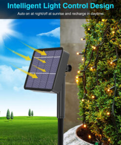 85807 Διακοσμητική Γιρλάντα 10 Μέτρων με Controller 8 Προγραμμάτων Φωτισμού – 100 LED 4W με Ενσωματωμένη Μπαταρία 600mAh – Φωτοβολταϊκό Πάνελ – Αισθητήρα Ημέρας-Νύχτας – Βάση Κήπου & Σκούρο Πράσινο Καλώδιο Αδιάβροχη IP65 Θερμό Λευκό 3000K Μ10m