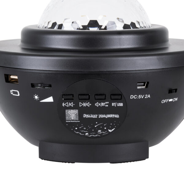 GloboStar® 85817 Μαύρο Επιτραπέζιο Διακοσμητικό Φωτιστικό Ειδικών Εφε NIGHT GALAXY WORLD 3D LED 10W DC 5V 2200mAh Επαναφορτιζόμενο με Bluetooth Speaker – Sound Activated – Καλώδιο Τροφοδοσίας USB και Ασύρματο Χειριστήριο RF 2.4Ghz Πολύχρωμo RGBW Dimmable