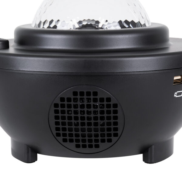GloboStar® 85817 Μαύρο Επιτραπέζιο Διακοσμητικό Φωτιστικό Ειδικών Εφε NIGHT GALAXY WORLD 3D LED 10W DC 5V 2200mAh Επαναφορτιζόμενο με Bluetooth Speaker – Sound Activated – Καλώδιο Τροφοδοσίας USB και Ασύρματο Χειριστήριο RF 2.4Ghz Πολύχρωμo RGBW Dimmable