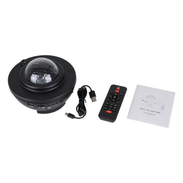 GloboStar® 85817 Μαύρο Επιτραπέζιο Διακοσμητικό Φωτιστικό Ειδικών Εφε NIGHT GALAXY WORLD 3D LED 10W DC 5V 2200mAh Επαναφορτιζόμενο με Bluetooth Speaker – Sound Activated – Καλώδιο Τροφοδοσίας USB και Ασύρματο Χειριστήριο RF 2.4Ghz Πολύχρωμo RGBW Dimmable